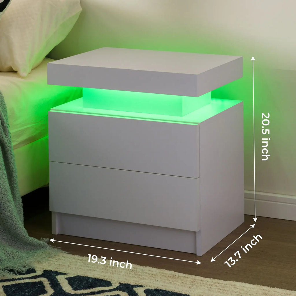 Set of 2 LED Nightstand with 2 Drawers for Bedroom