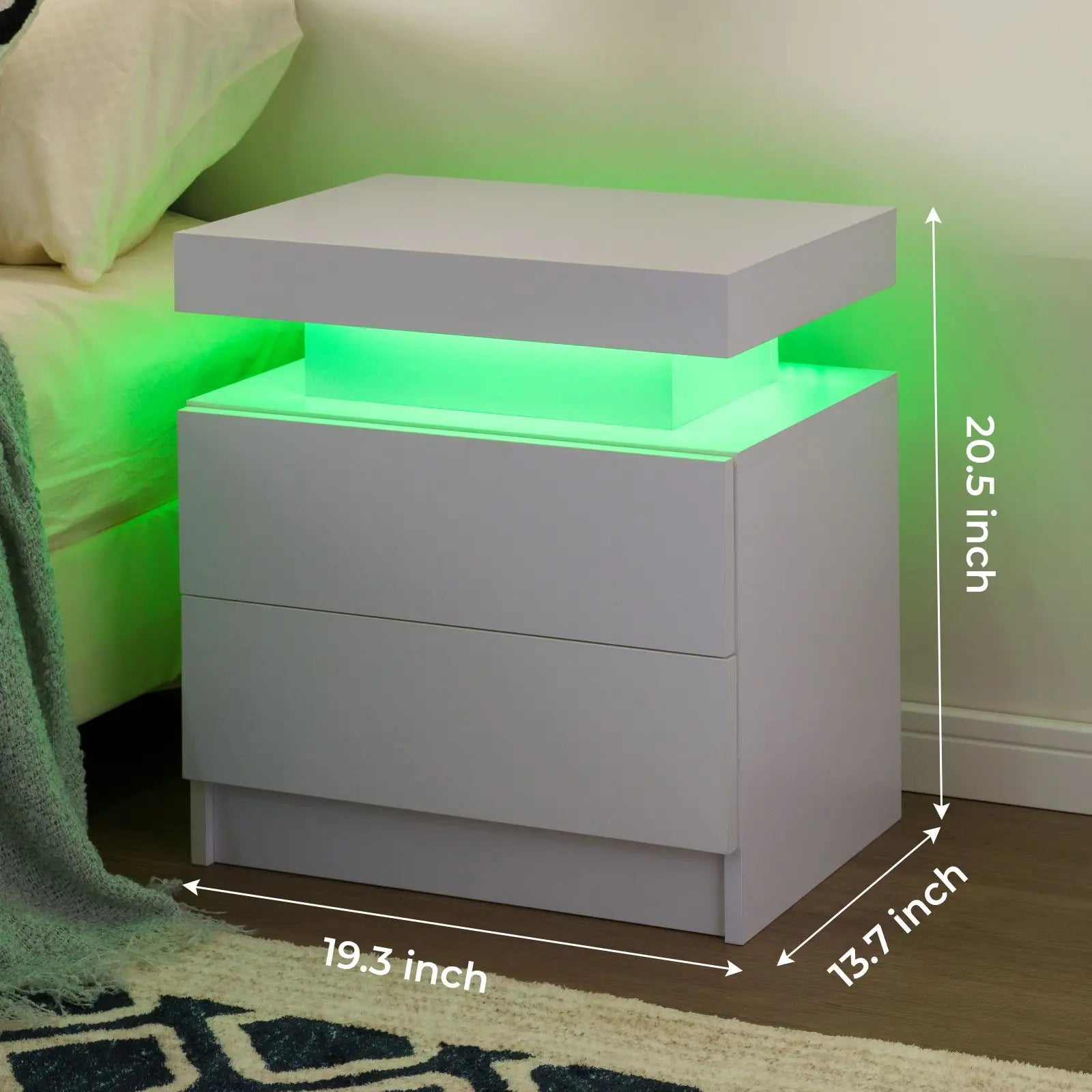 Set of 2 LED Nightstand with 2 Drawers for Bedroom