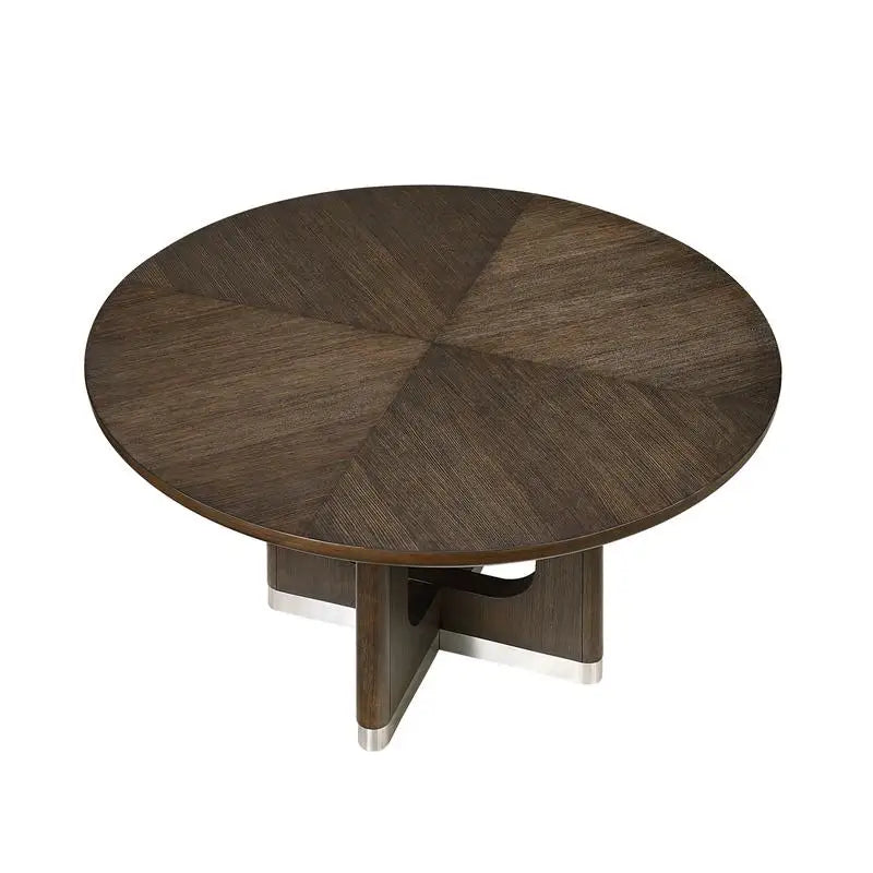 Modern Brown Finish 7-Piece Dining Set with Round Table