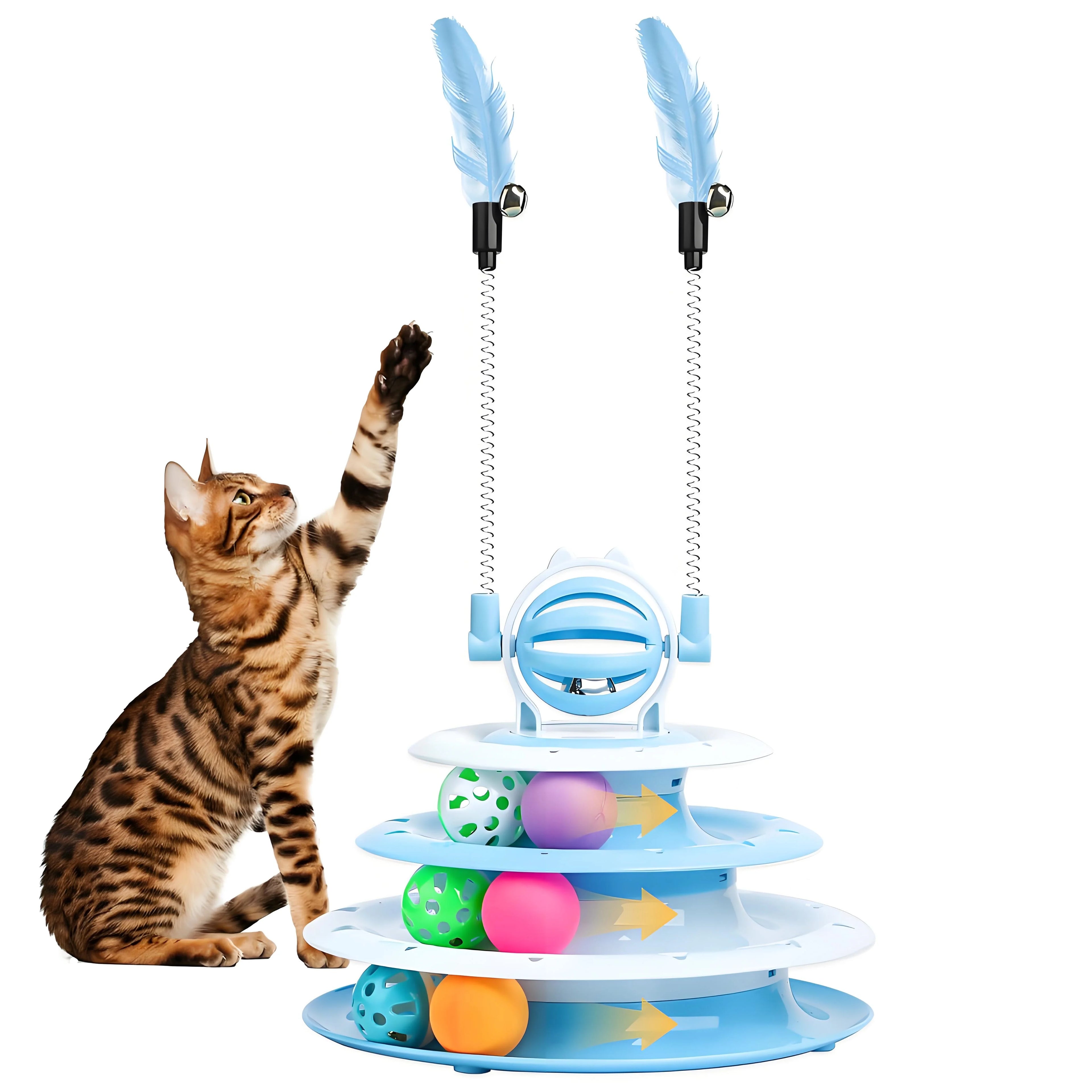 Interactive Cat Toy Puzzle Ball with 2 Teaser Wands