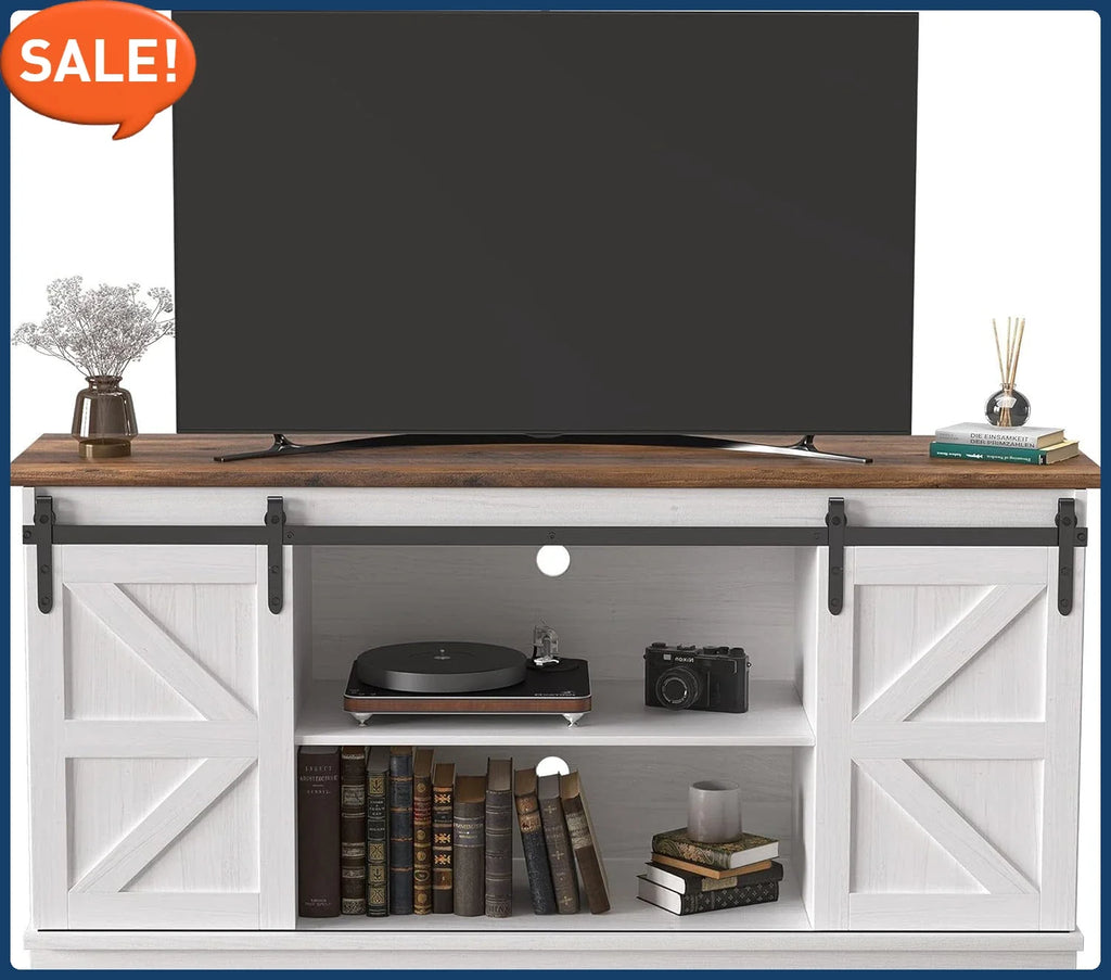 Stand for 65 Inch TV with Storage Cabinets and Sliding Barn Doors