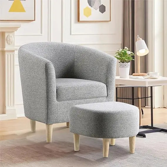 , Barrel Chair with Ottoman Comfy Armchair
