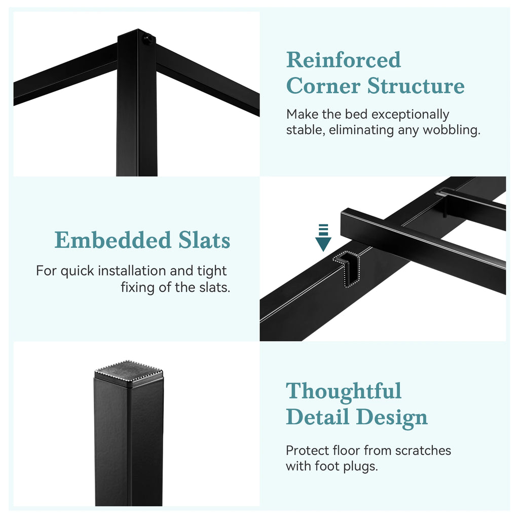Canopy Bed Frame 3-Metal Crossbar, No Box Spring Needed