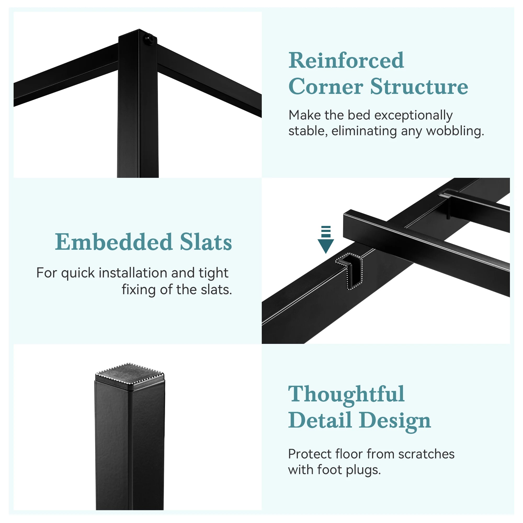 Canopy Bed Frame 3-Metal Crossbar, No Box Spring Needed