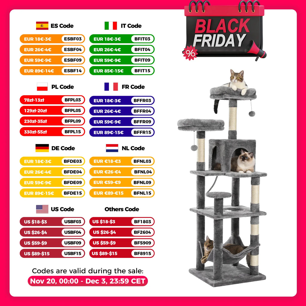 Multi-Level Cat Tree with Scratching Posts, Cozy Hammock