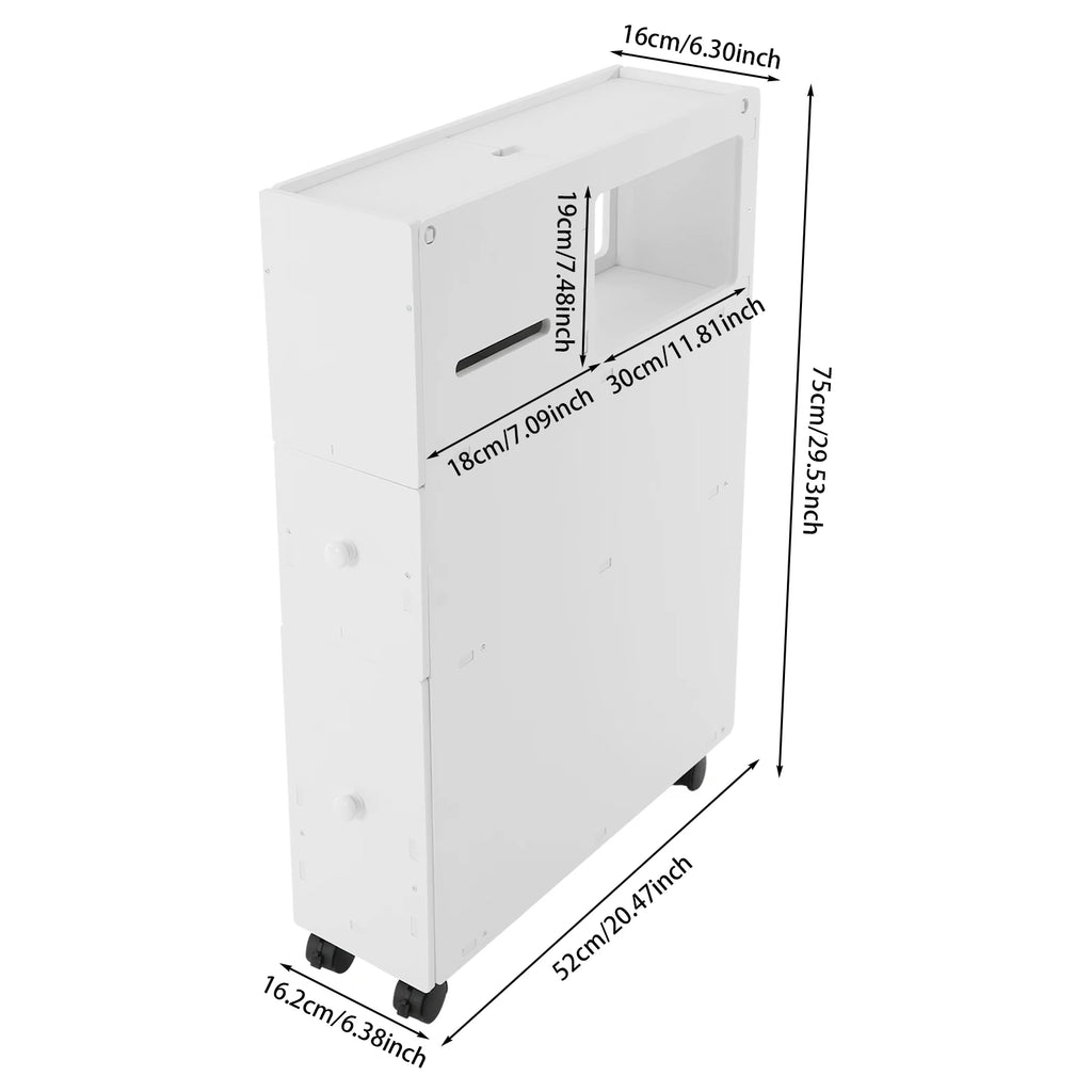 Bathroom, Narrow Floor Storage Cabinet, with Drawers