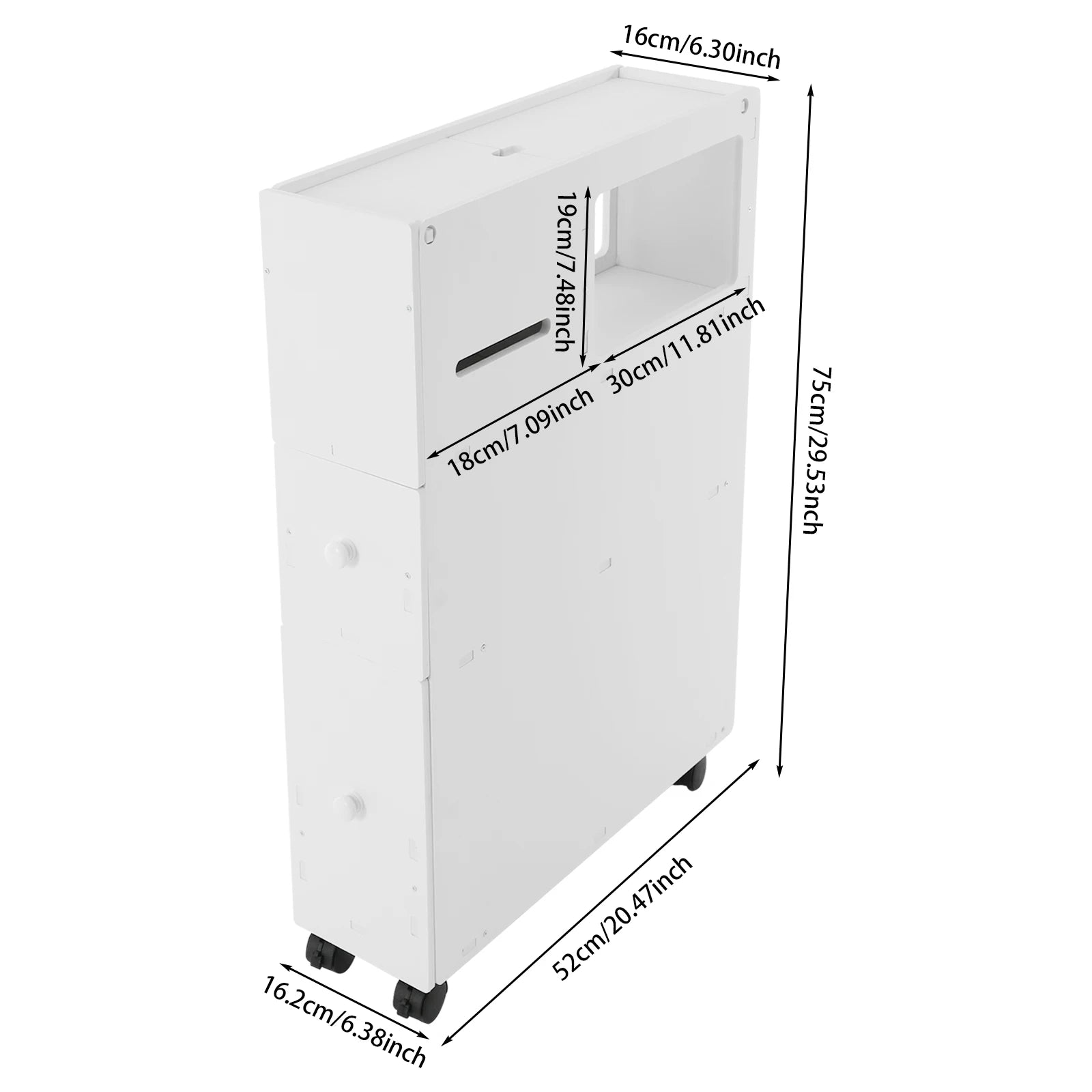 Bathroom, Narrow Floor Storage Cabinet, with Drawers