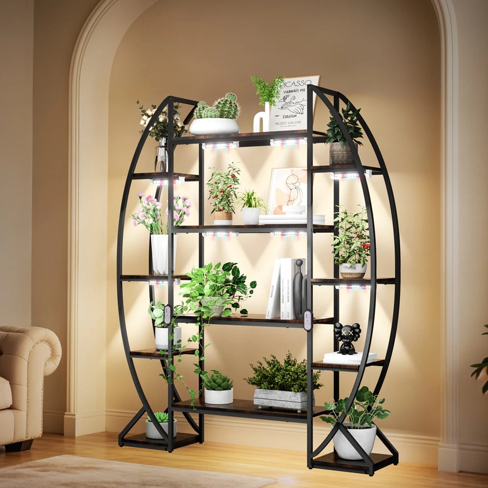 Half-Moon Shape Indoor Plant Stand Rack with Grow Lights