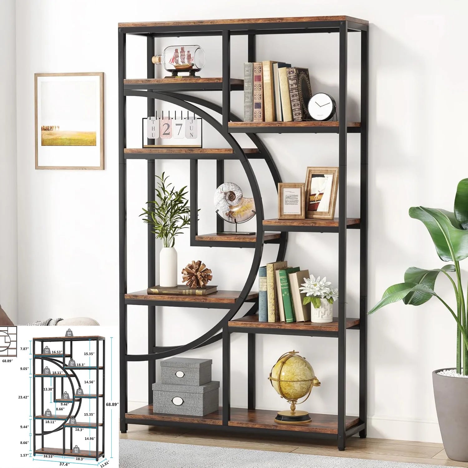 Bookshelf 70.8 inch Tall Display Tack Shelving Unit