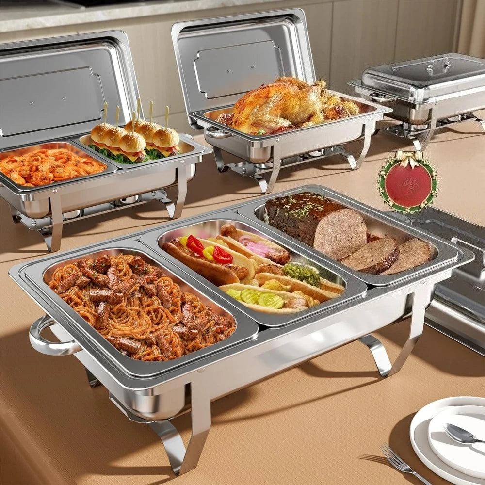 Chafing Dish Buffet Set 3 Grid Stainless Steel Rectangular