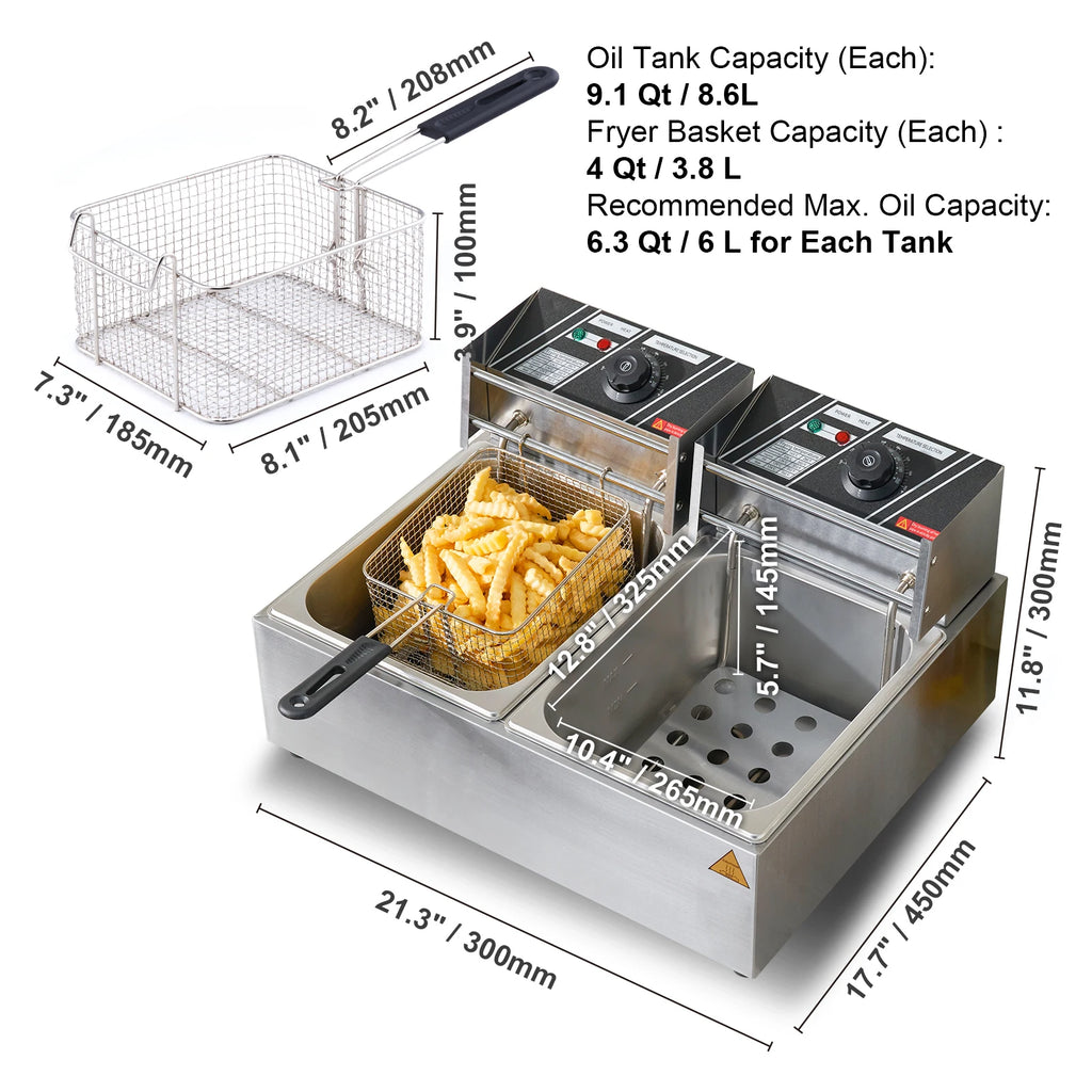 12L Electric Deep Fryer w/Dual Removable Tanks