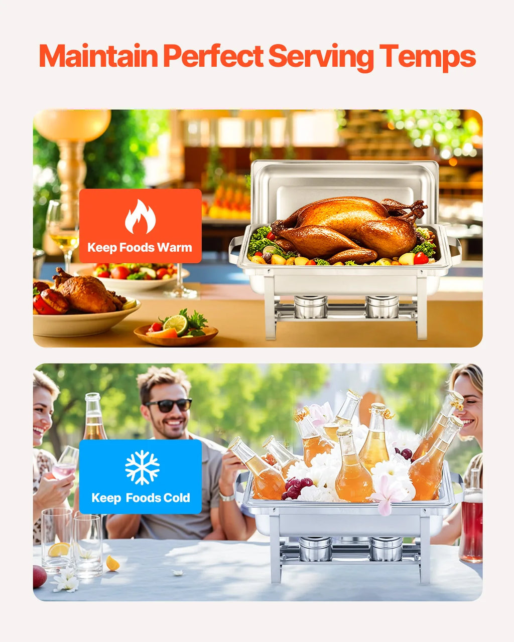 8 Qt 4/6 Pack Chafing Dish Buffet Set Stainless Steel