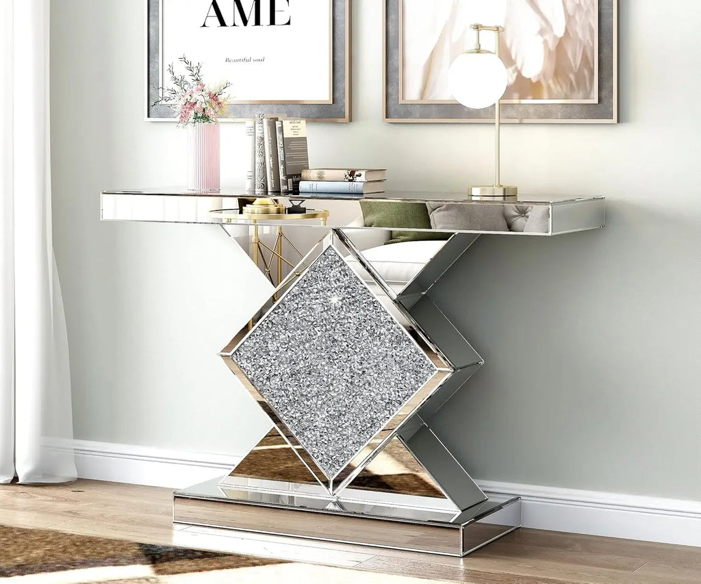 47.2'' Console  Mirrored  with Diamond Shaped Long Accent
