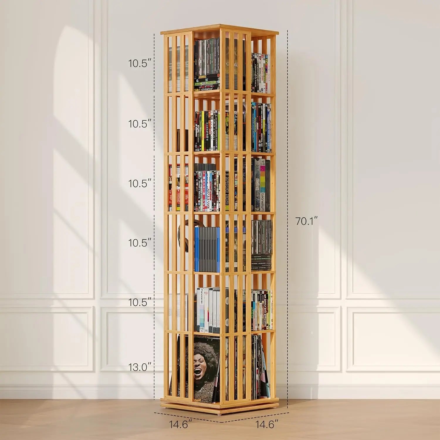 360° Rotating Bamboo CD/DVD  6-Tier Media Storage Cabinet
