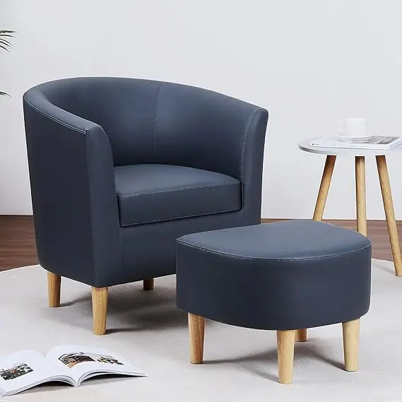 , Barrel Chair with Ottoman Comfy Armchair