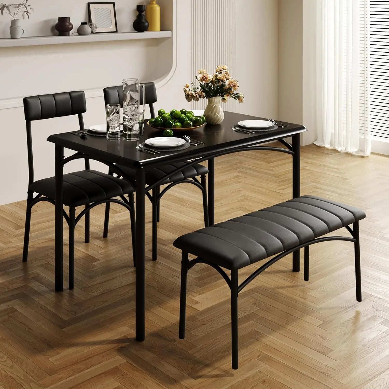 Dining Table Set for 4 with Upholstered Bench and 2 Chairs