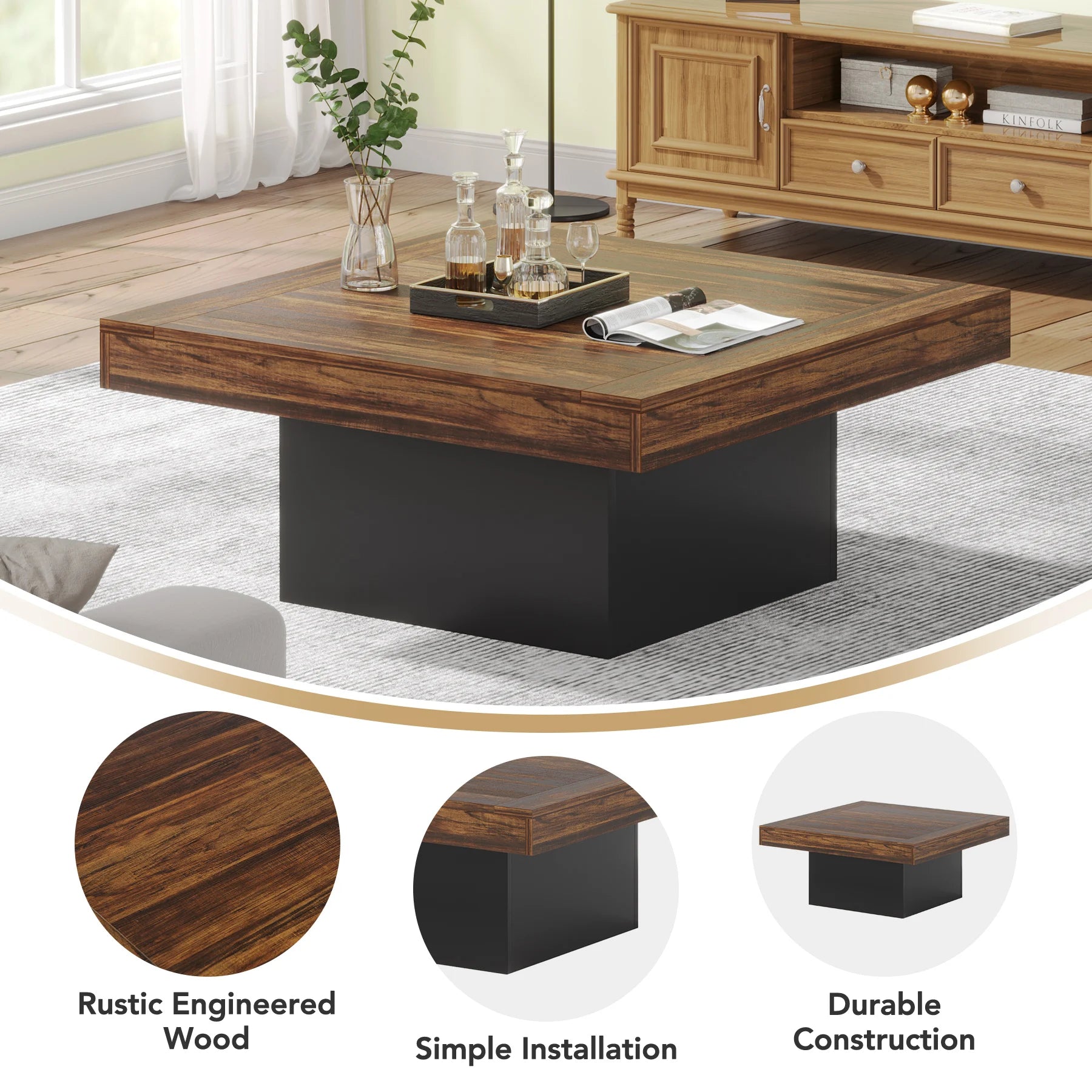 Coffee Table Engineered Wood for Living Room Rustic Brown & Black