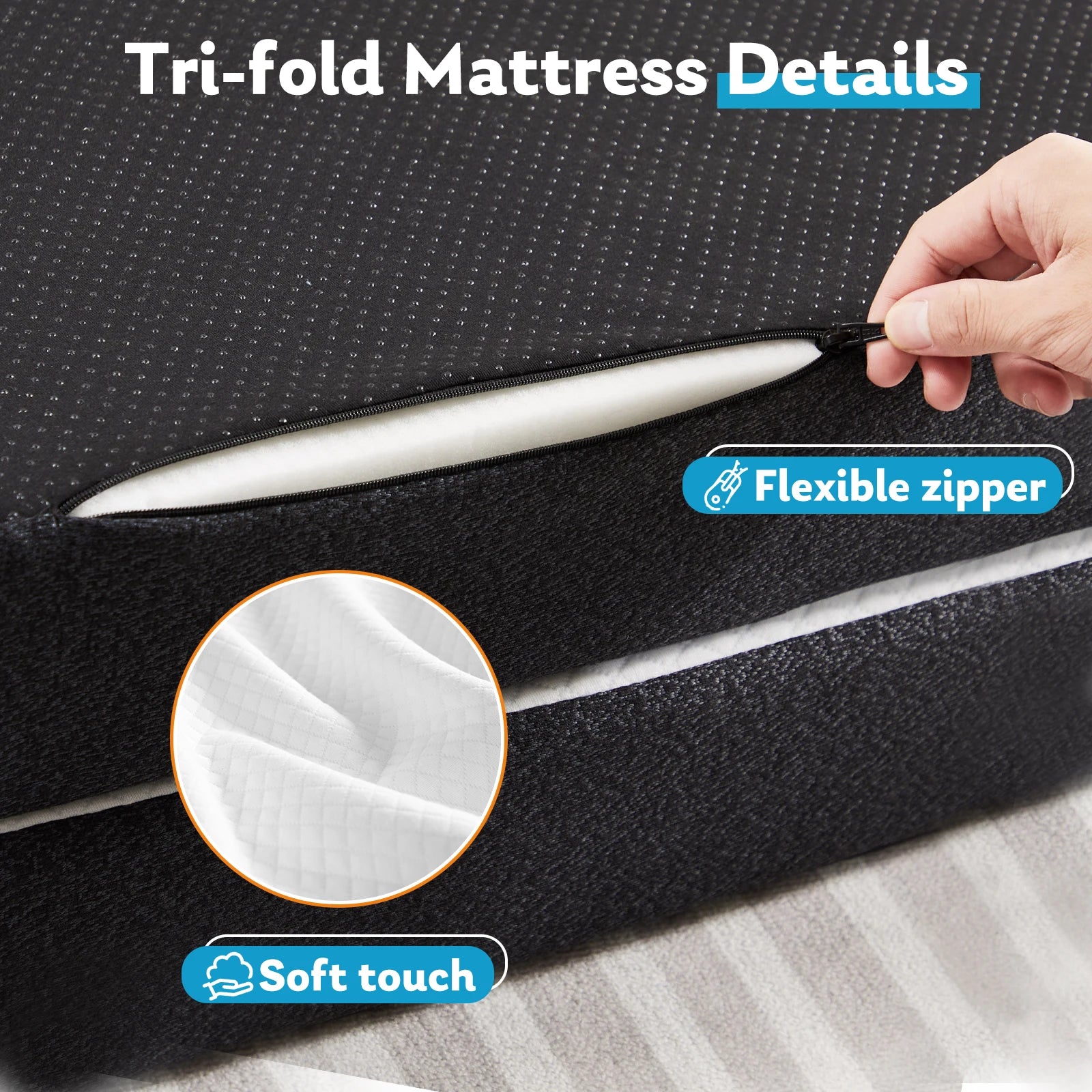 Three Fold Portable Floor Bed And Flexible Zipper