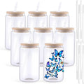 8 Pack 16OZ Frosted/Clear Glass Sublimation Tumblers with Bamboo Lid