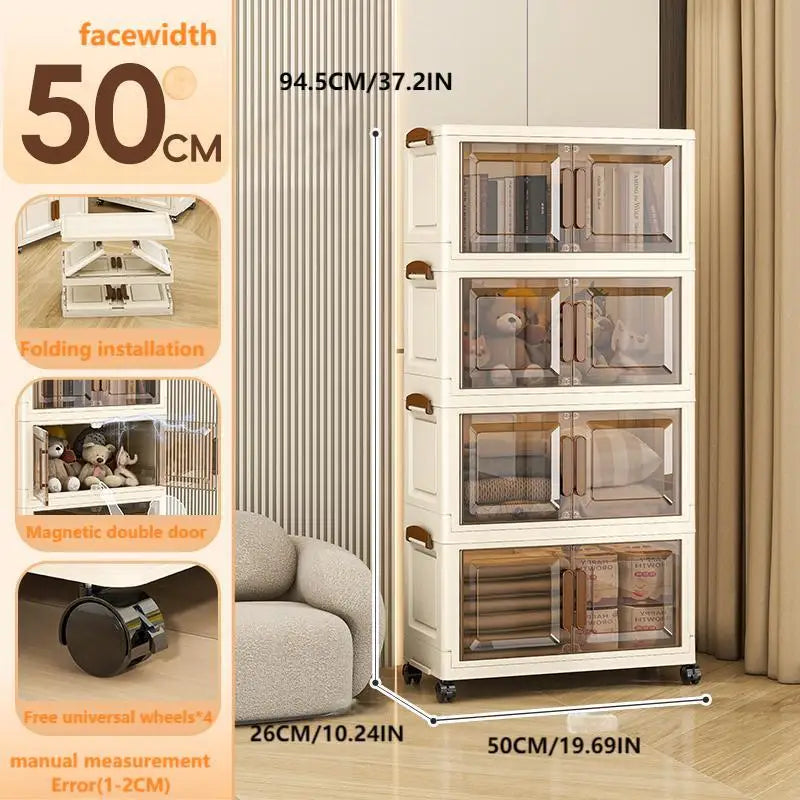 Folding Storage : Magnetic Door + Universal Wheels + Stackable Design