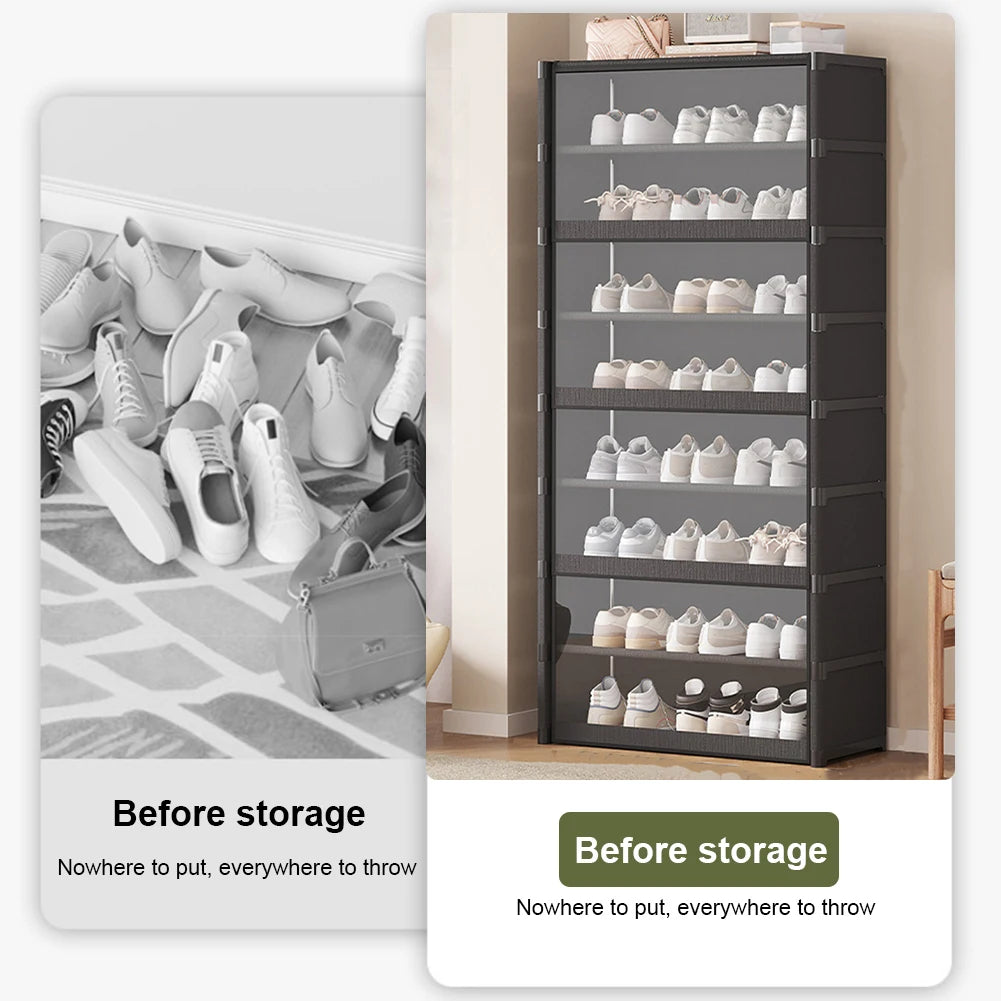 9 Tier Multi-Layer Shoe Rack 42cm/60cm Shoes Storage Cabinet Space Saving Vertical Stand Holder Dustproof Door Shoe Organizer