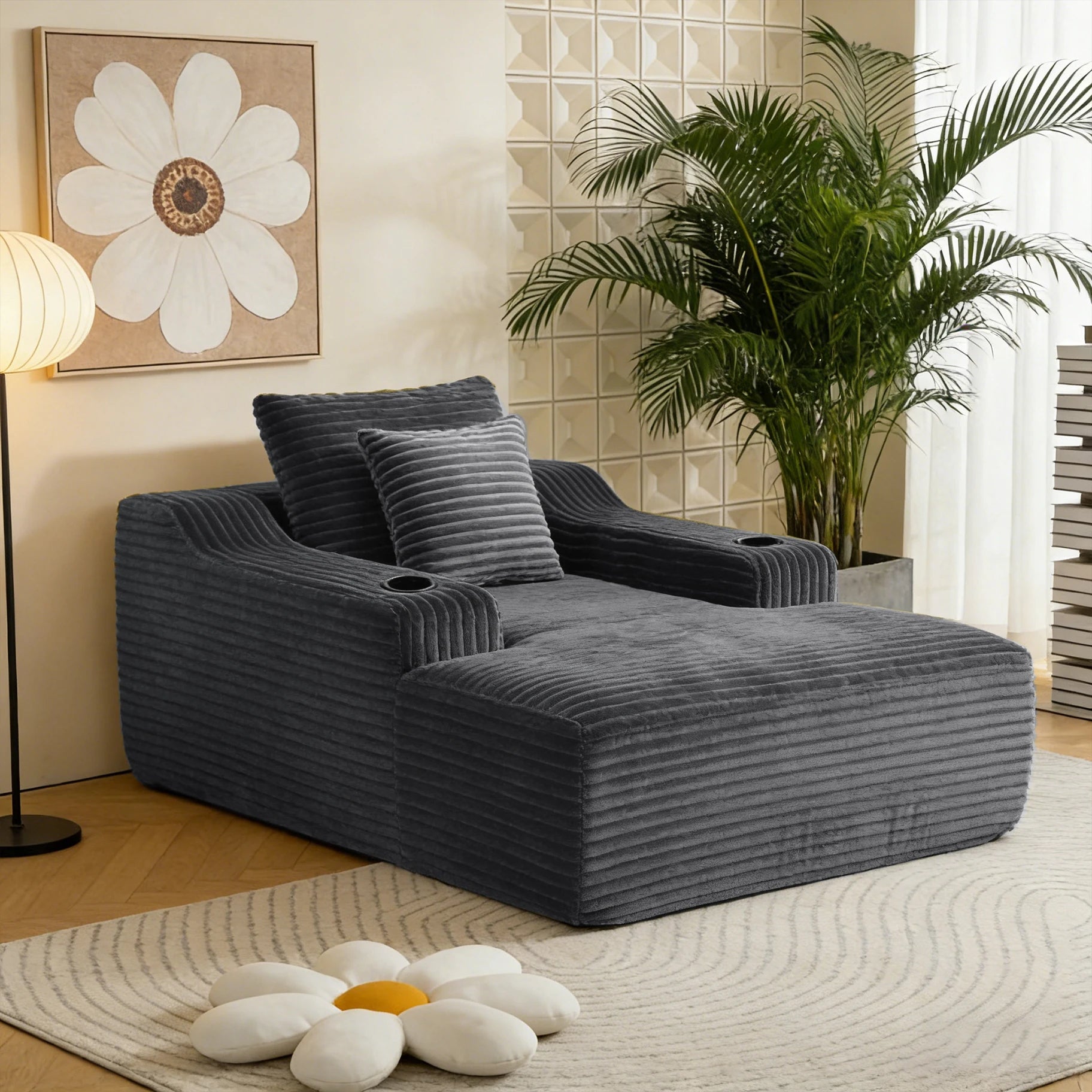 67'' Corduroy Chaise Lounge Sofa Bed for Living Room