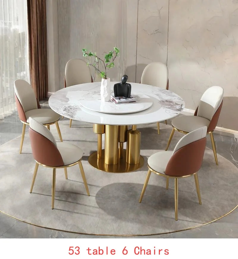 Modern 53" Round Marble Dining Table with Lazy Susan