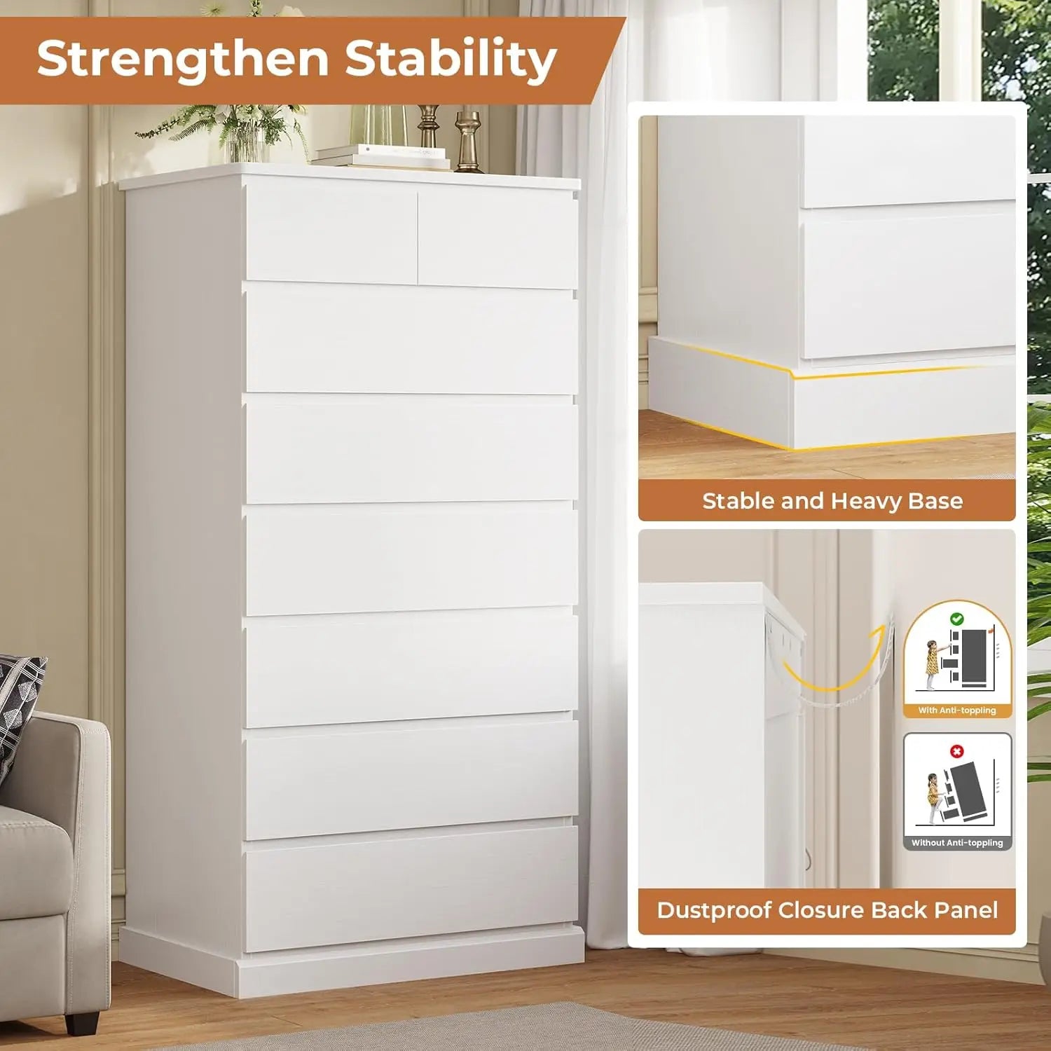 Dresser for Bedroom with 8 Drawers, 59.6" Tall & Chests of Drawers