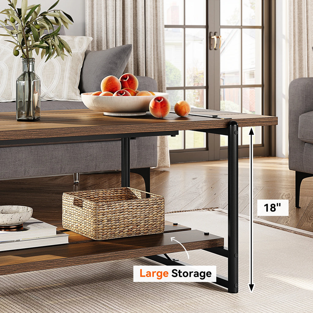 Farmhouse Coffee Table with Storage Shelf