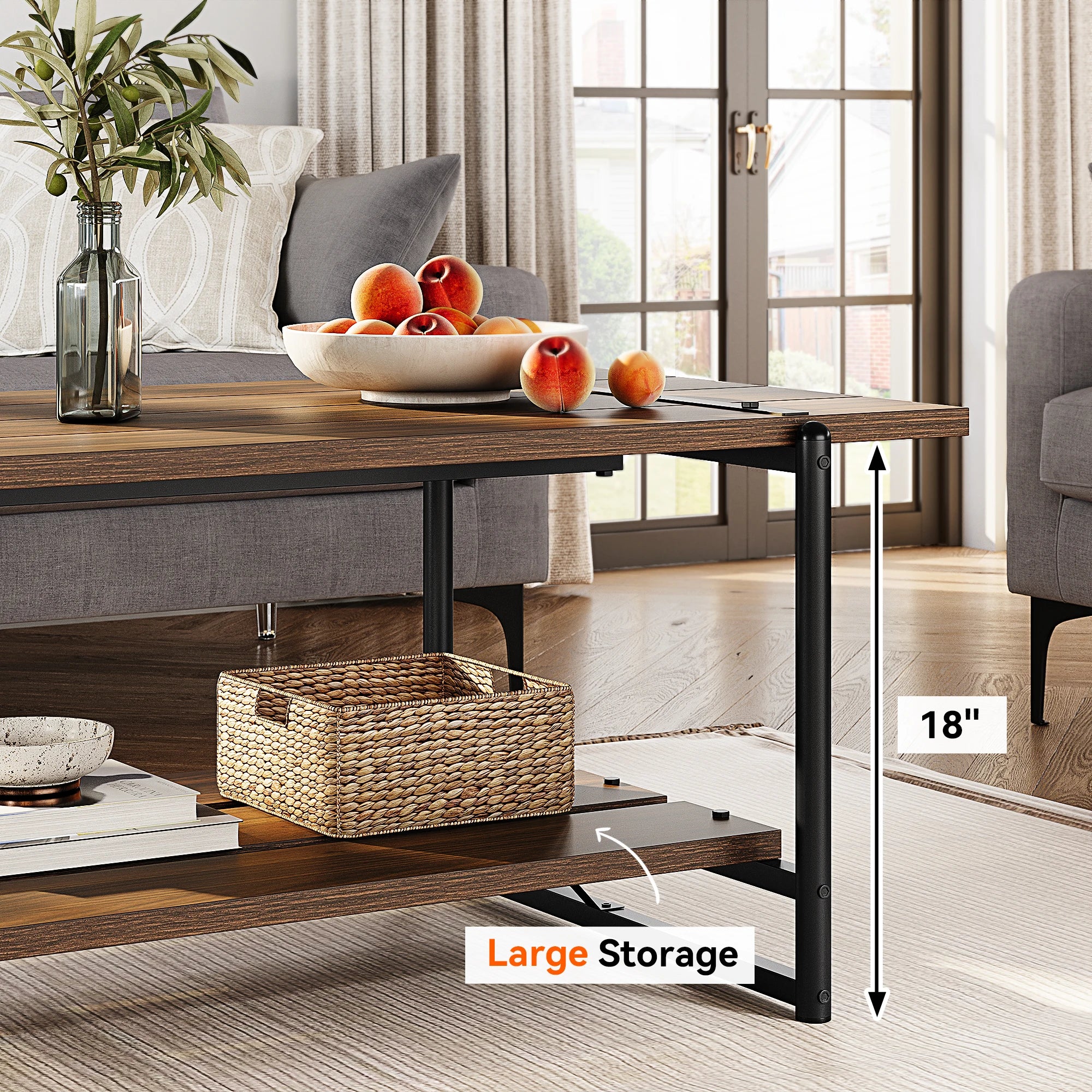 Farmhouse Coffee Table with Storage Shelf