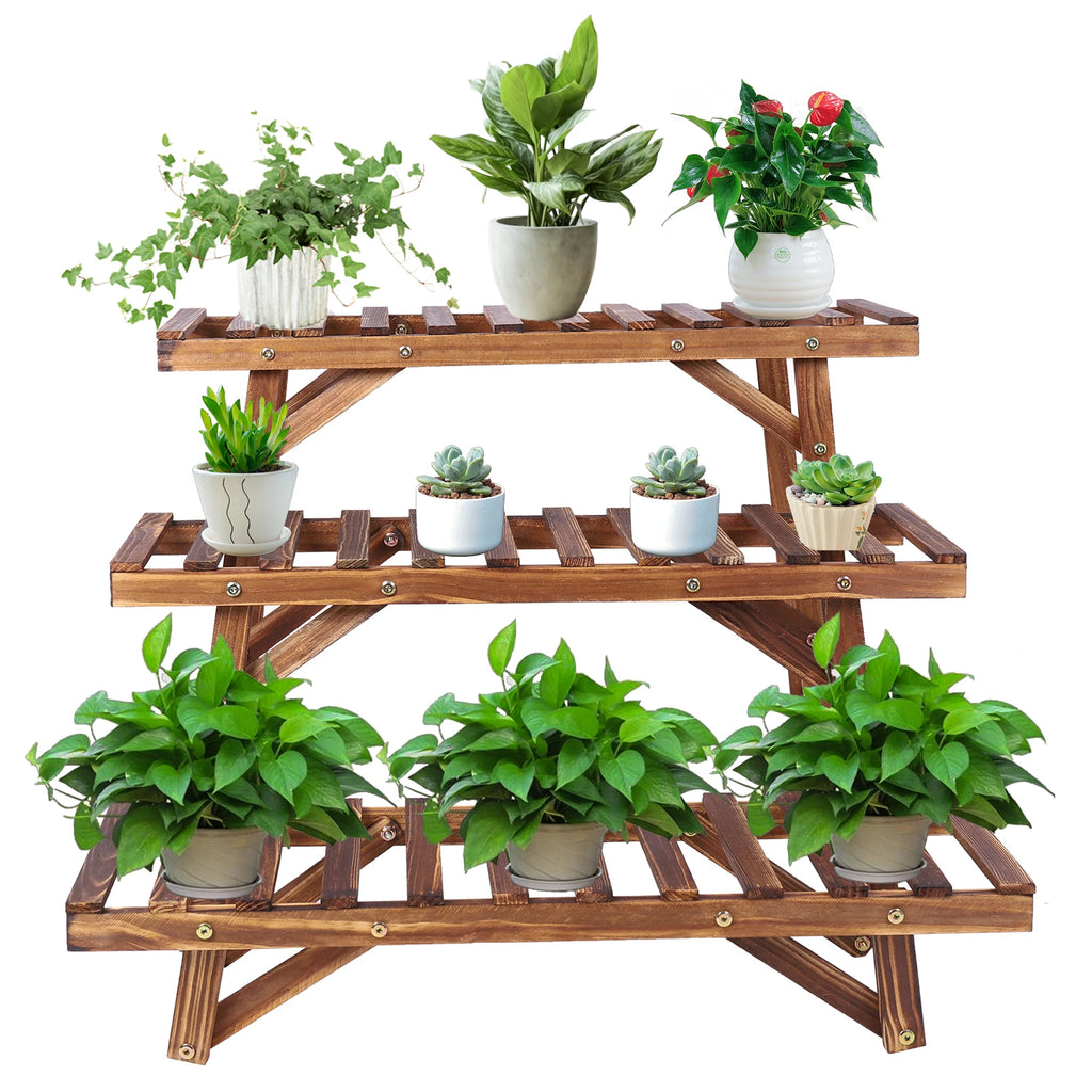 Wood Ladder Plant Stand Indoor Outdoor Flower Pot Rack