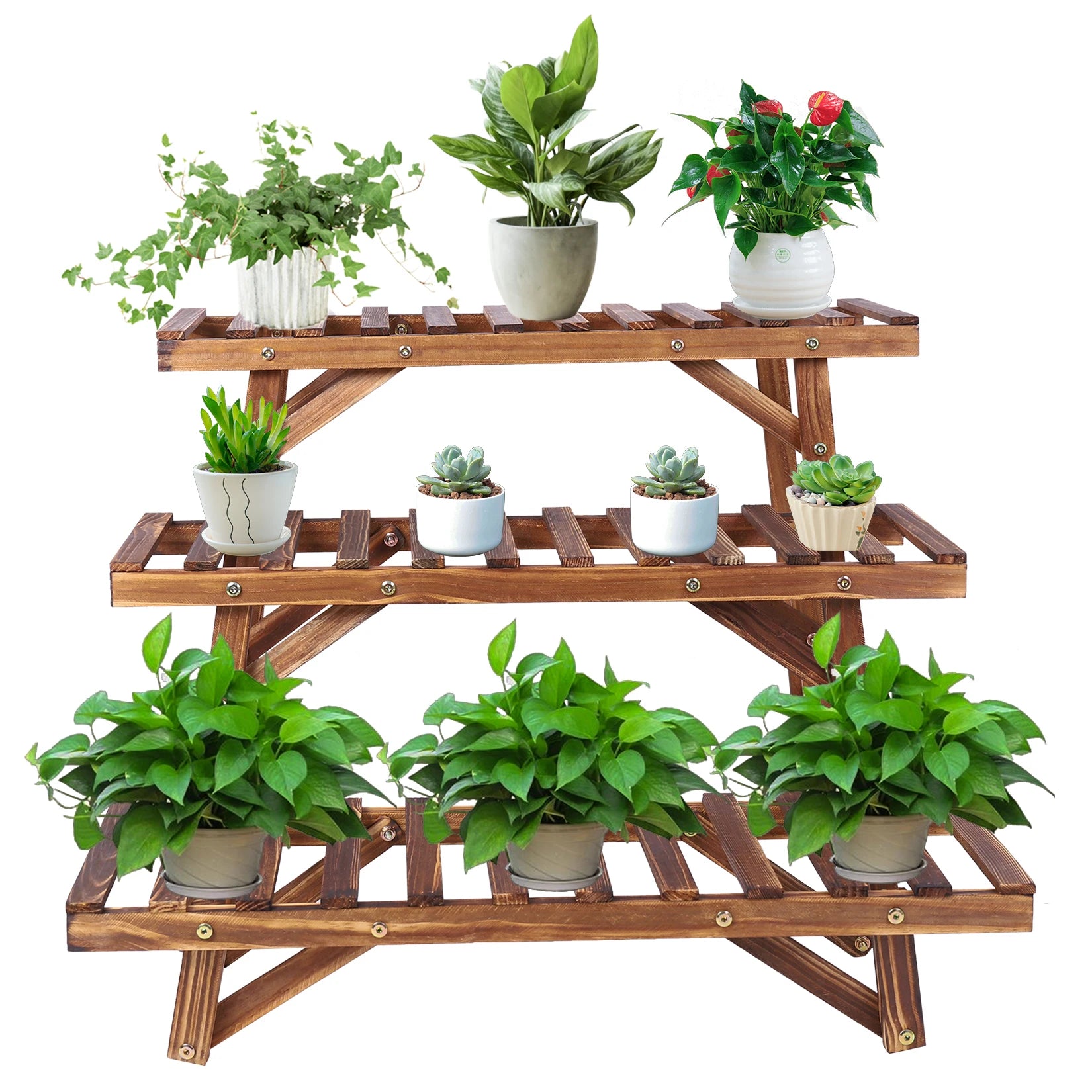 Wood Ladder Plant Stand Indoor Outdoor Flower Pot Rack