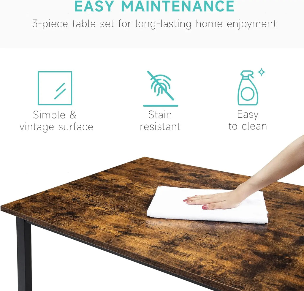 Brown Dining Table Set for 4,  With Upholstered Benches