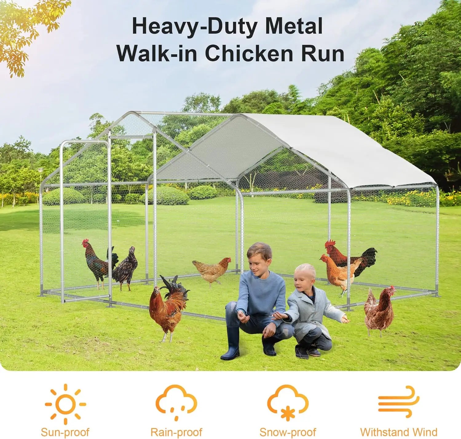 Walk in Yard Poultry Cage Hen House with Waterproof Cover (96.8 Square Feet)