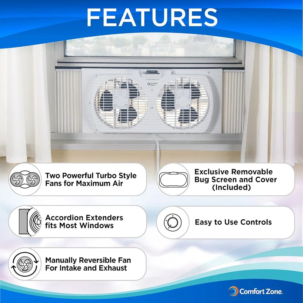 Twin Window Fan with Reversible Airflow Control