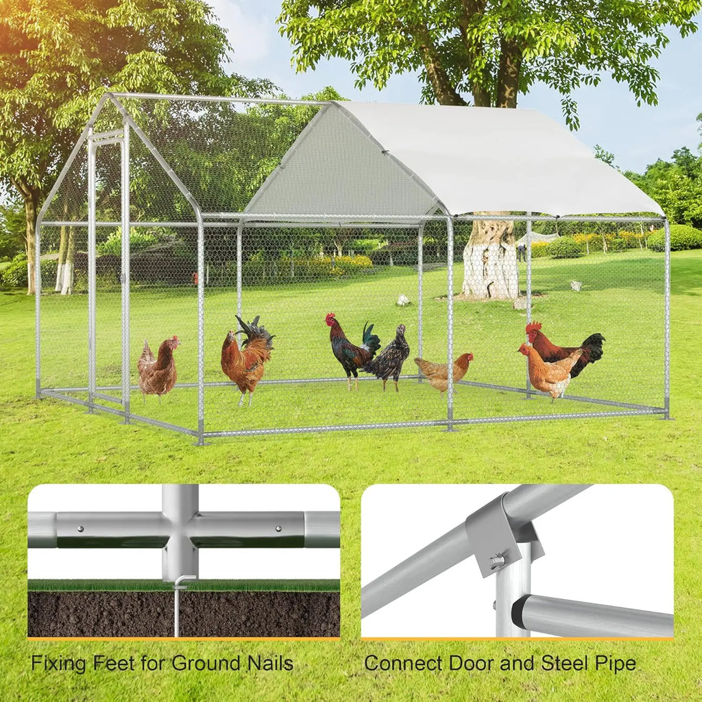 Walk in Yard Poultry Cage Hen House with Waterproof Cover (96.8 Square Feet)