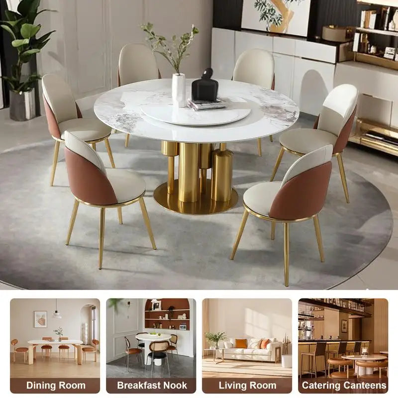 Modern 53" Round Marble Dining Table with Lazy Susan