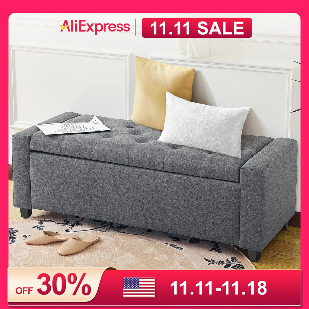 47.8'' Storage Ottoman w/ Flipping Lid Safe Hinge for Living Room