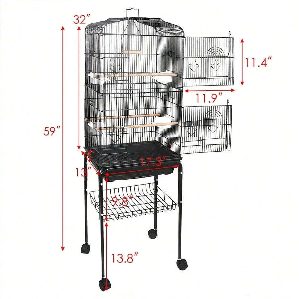 59''H Rooling Bird Cage with Stand & Tray