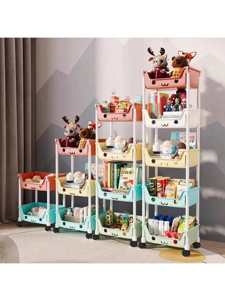 Multi-Tier  Slim Rolling Cart with Storage Bins and Hooks