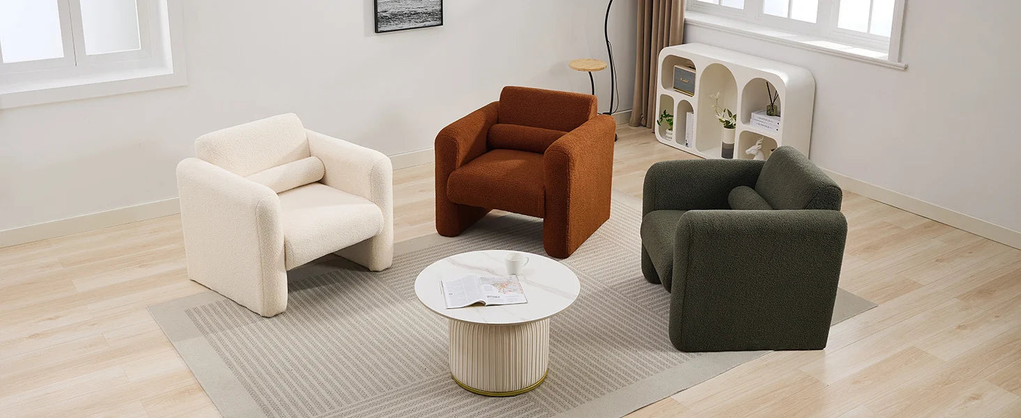 Modern Upholstered Comfy Reading Armchair with Pillow