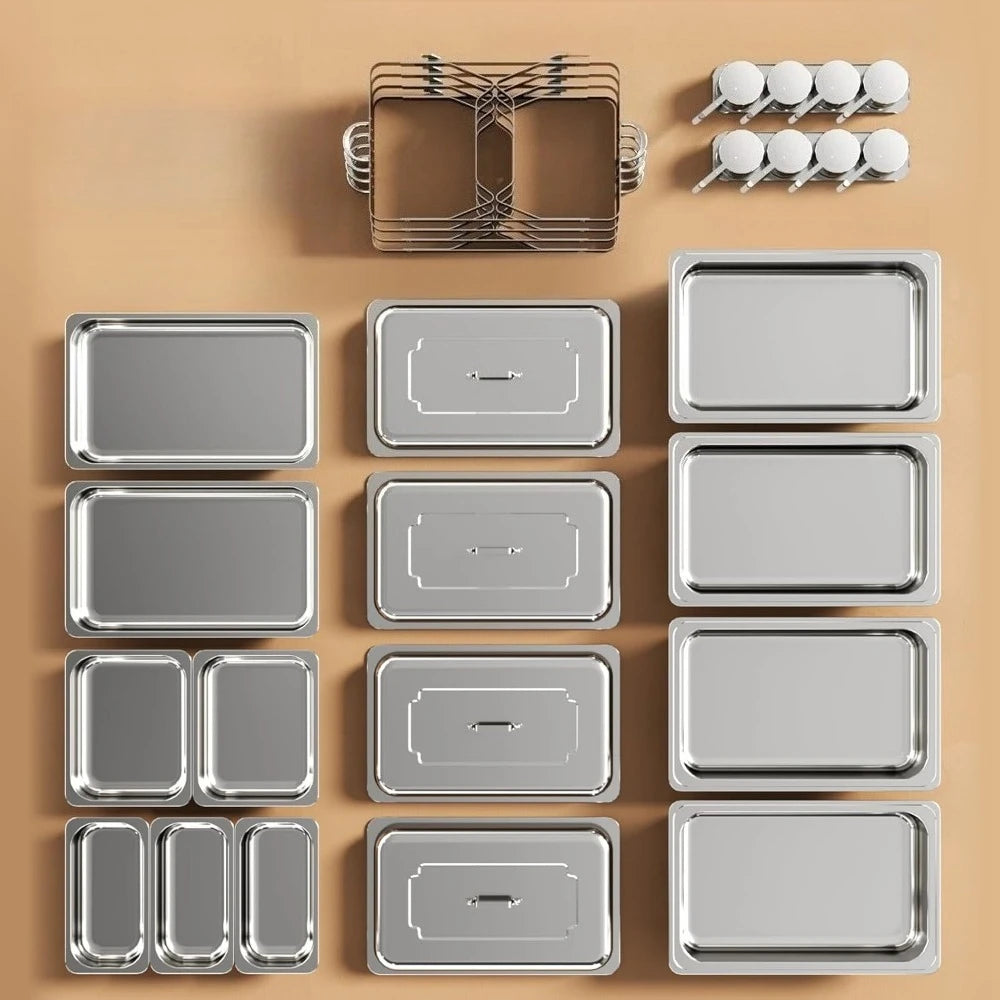 Chafing Dish Buffet Set 3 Grid Stainless Steel Rectangular