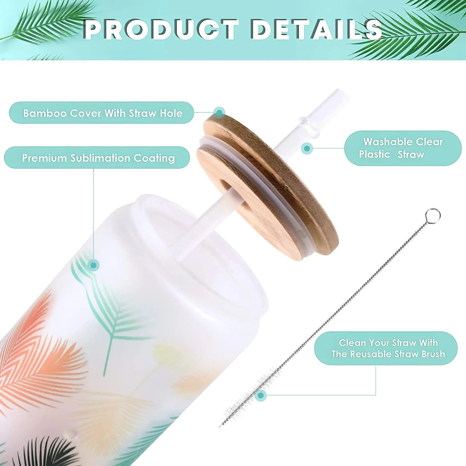 8 Pack 16OZ Frosted/Clear Glass Sublimation Tumblers with Bamboo Lid