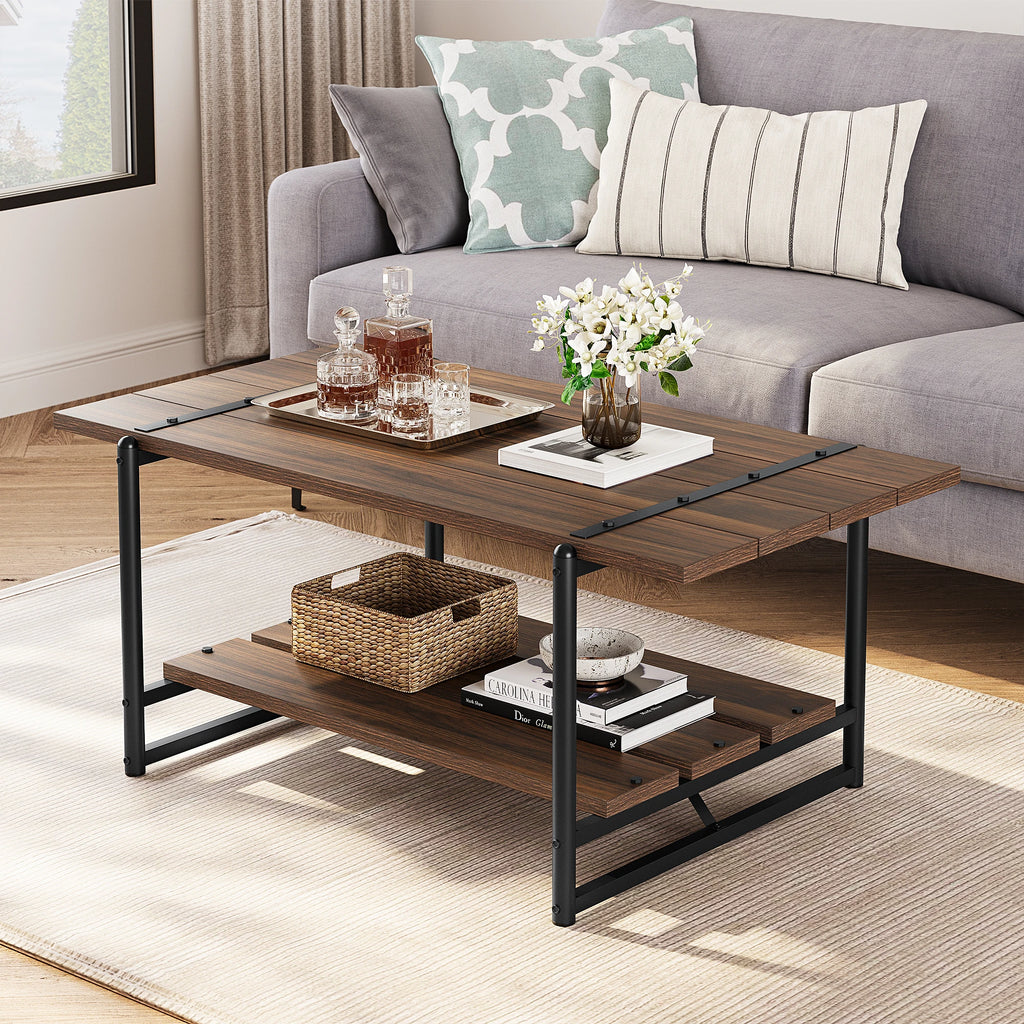 Farmhouse Coffee Table with Storage Shelf