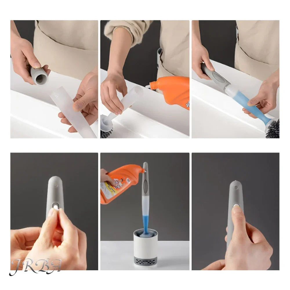 Toilet Brush Holder Set Silicone with Refillable Handle