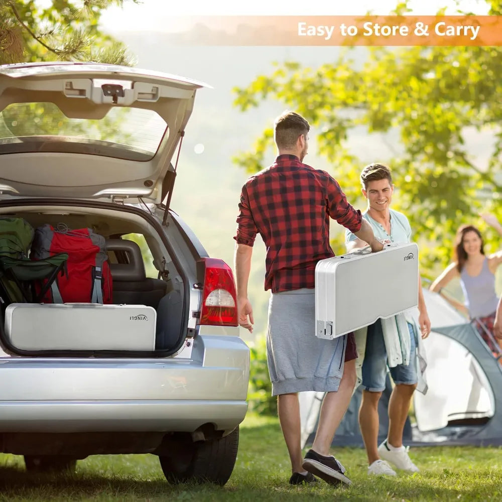 4Ft Folding Camping Picnic Table with Seats/Umbrella Hole