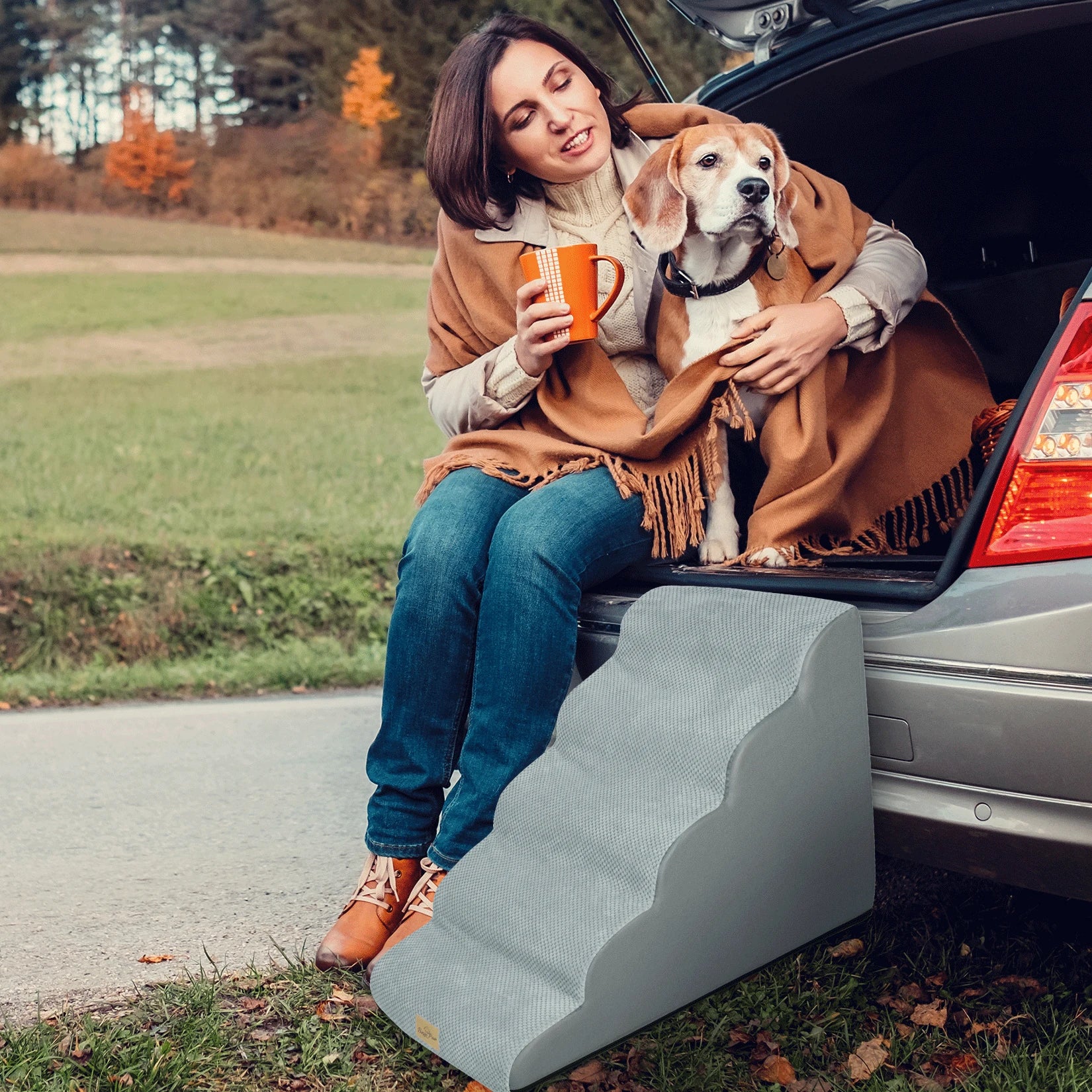 High Density Foam Curved Dog Stairs for High Beds 3/4/5 Tiers