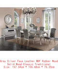7pc Rect. Glass Dining Table Set w/ Silver Hue