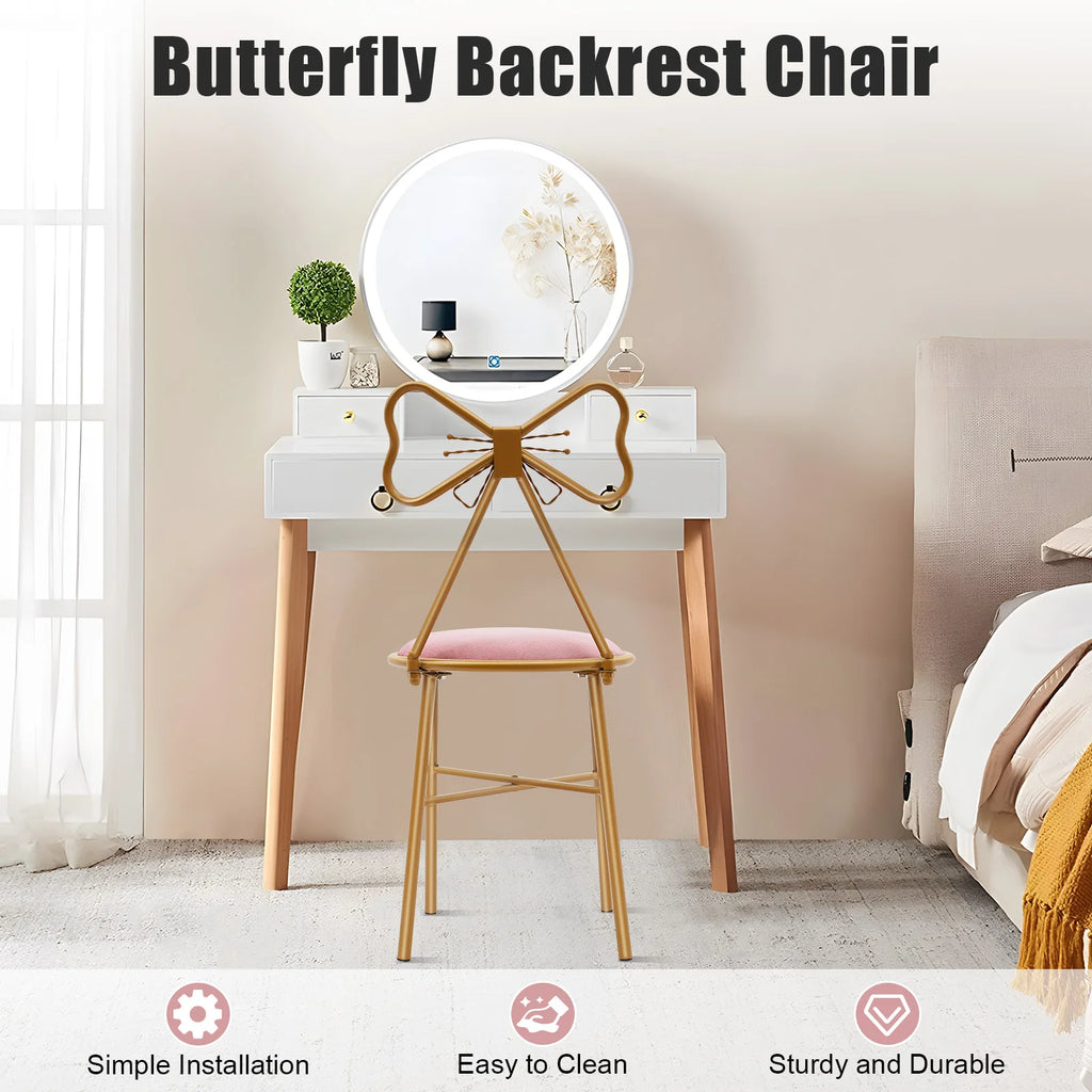 Butterfly Backrest Chair Pink Butterfly for Bedroom
