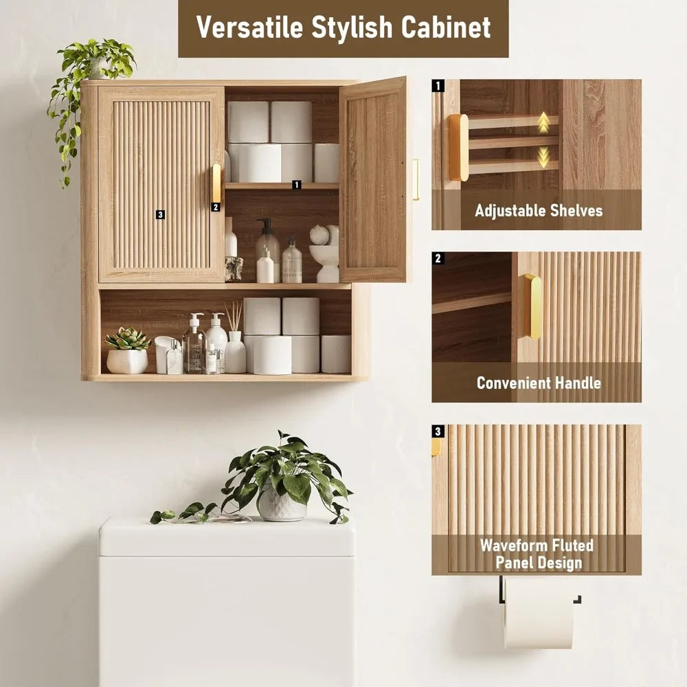 Bathroom Storage Cabinet, w/Adjustable Wood Shelf & Doors